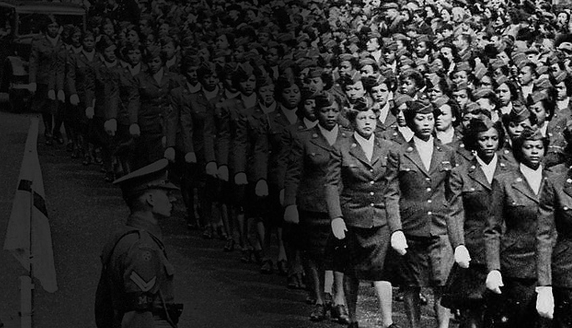 Members of the 6888th battalion line up for a parade in England.